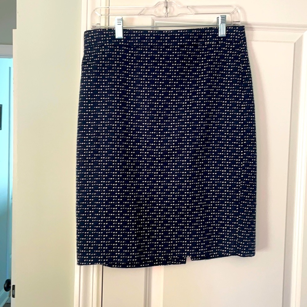 j crew pencil skirt navy and white